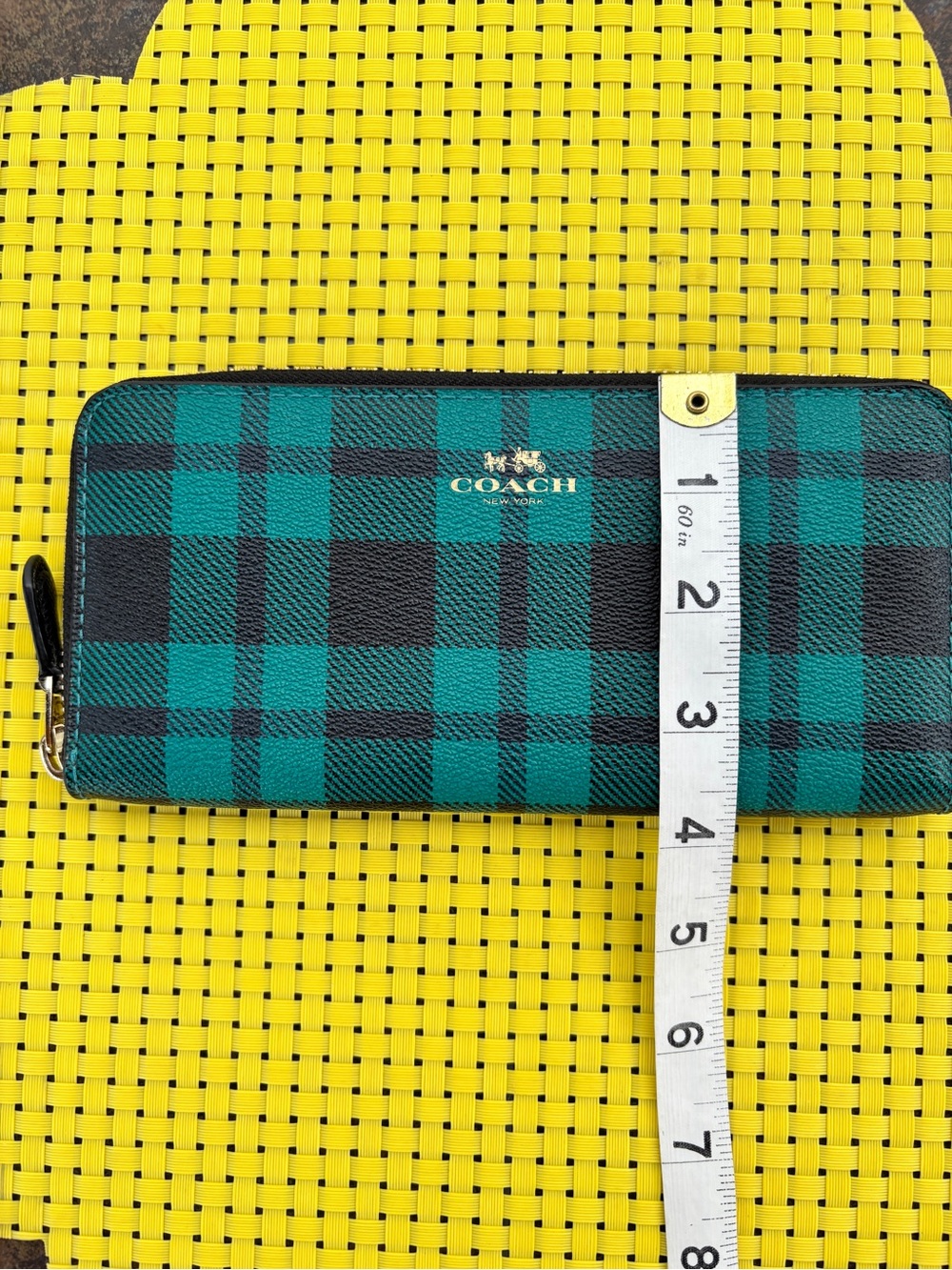 Coach Riley Plaid Coated Canvas Slim Accordion Zip Wallet in Teal and Black - Picture 8 of 8